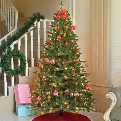 Christmas Tree Farmhouse Rustic with Wood Tree Collar and Shiplap Backdrop