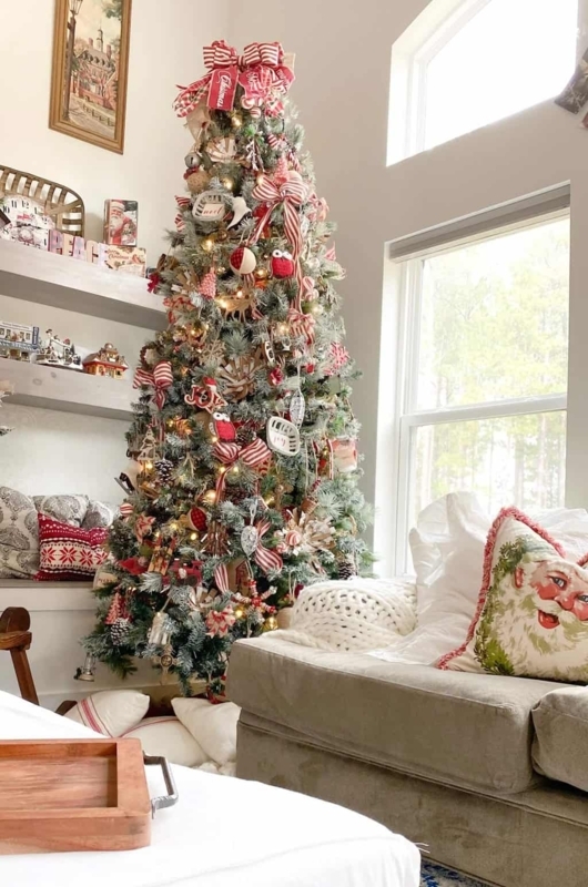 Christmas Tree featuring Burlap Ribbon Accents and Wooden Bead Garland