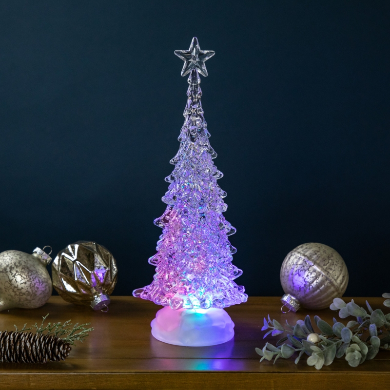 Christmas Tree Figurine Faceted Acrylic Multicolor LED Star