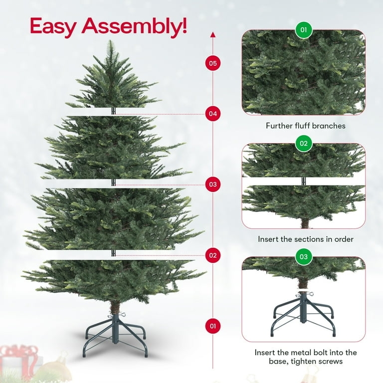 Christmas Tree Five Section Assembly Metal Stand Dense Green Faux Tree