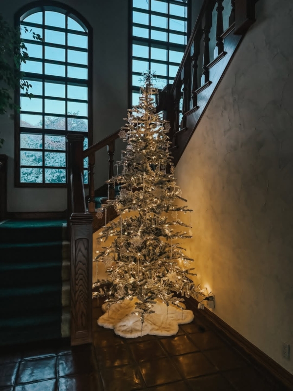 Christmas Tree Flocked Cream Floral Modern Farmhouse Pre-Lit Decor