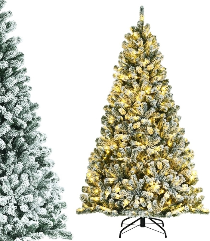 Christmas Tree Full Body Flocked Branches Pre-Lit Warm LEDs Wintery