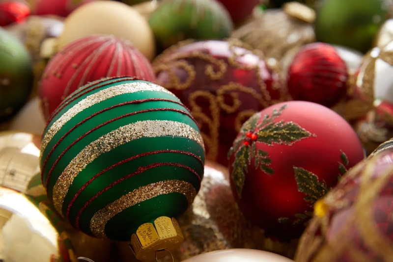Christmas Tree Full Profile Traditional Red Green Gold Ornaments