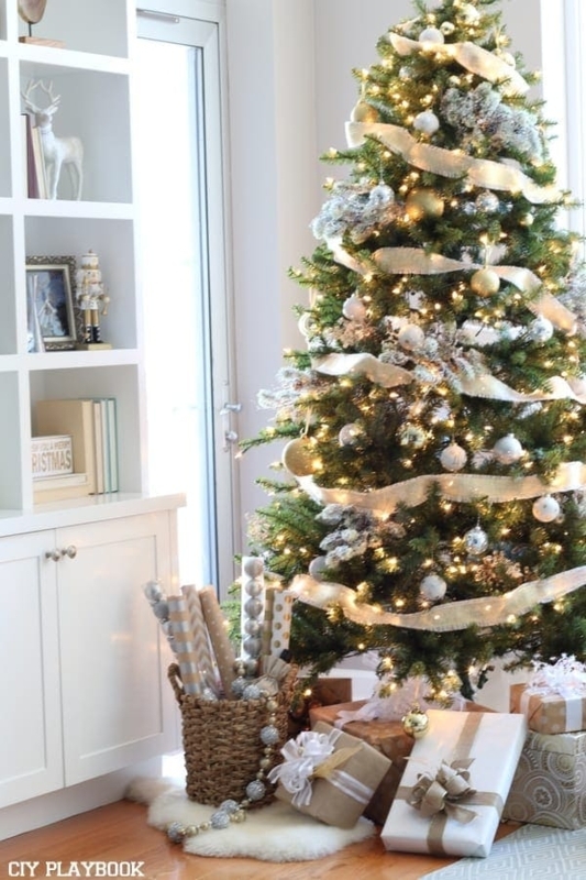 Christmas Tree Glamorous Mixed Metallic Christmas Tree Pedestal Table Base