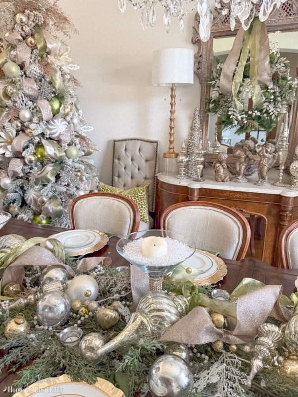 Christmas Tree Heavily Flocked Glam Holiday Decor Ideas Layered Ribbon