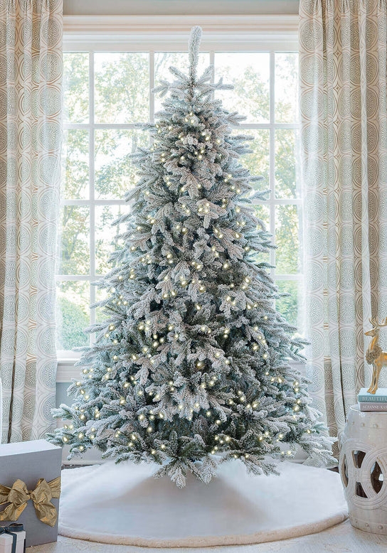 Christmas Tree Heavily Flocked Warm Ambient Light Modern Moody Decor