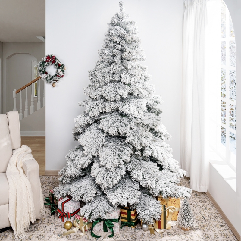 Christmas Tree Heavily Flocked Warm Lights Winter Wonderland Decor