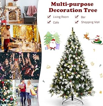 Christmas Tree Heavy Flocking 6 Foot Height Pre Strung Lights Cozy