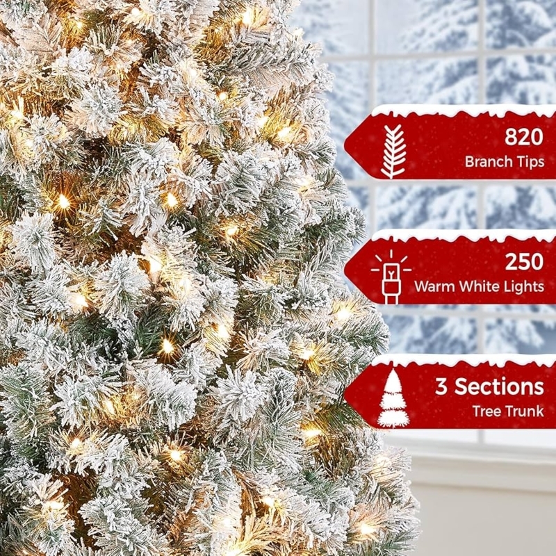 Christmas Tree Heavy Flocking Pre-Lit LEDs Rustic Winter Wonderland
