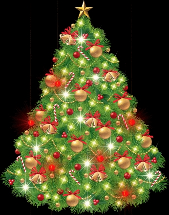 Christmas Tree Illustration, Multi-Color Lights & Star Topper Graphic