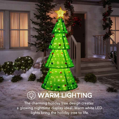 Christmas Tree Metal Frame, Slender Footprint, Cone Shape, Outdoor Porch.