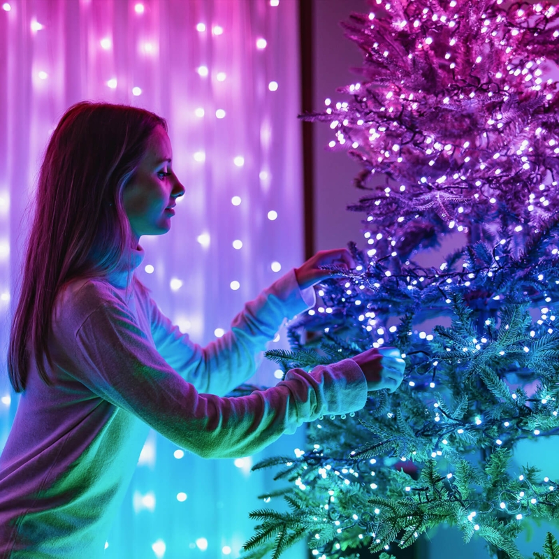 Christmas Tree Modern Living Room Warm String Lights Minimalist