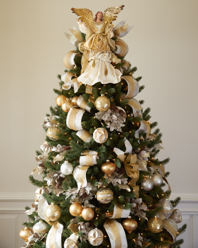 Christmas Tree Navy Wall Contrast Mixed Metallic Ornament Theme