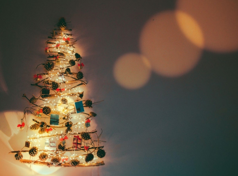 Christmas Tree Neutral Holiday Decor with Warm White Lights