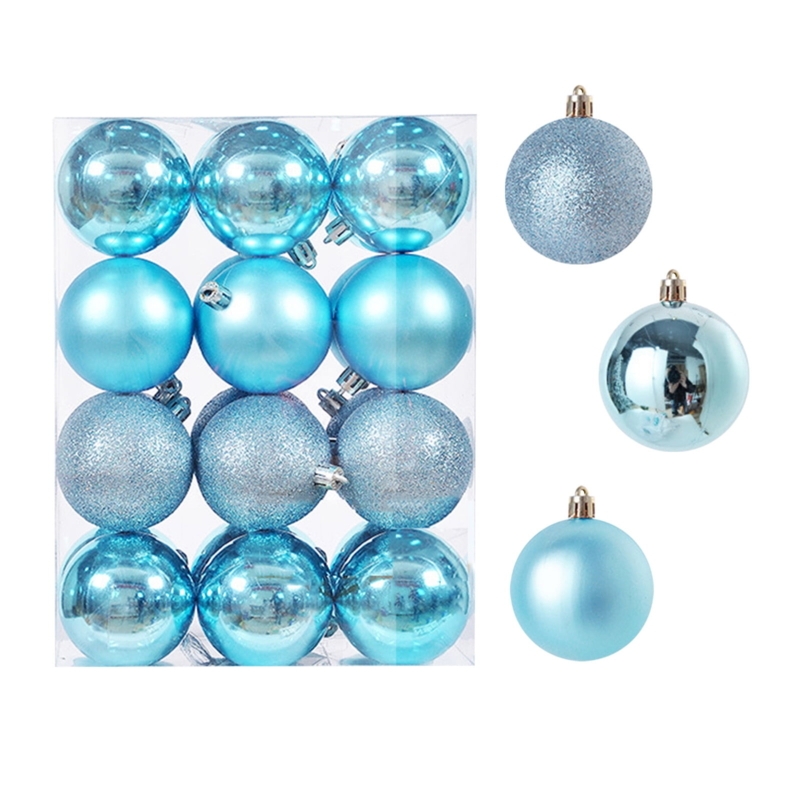 Christmas Tree Ornaments Light Blue Shatterproof Glossy Matte Glitter