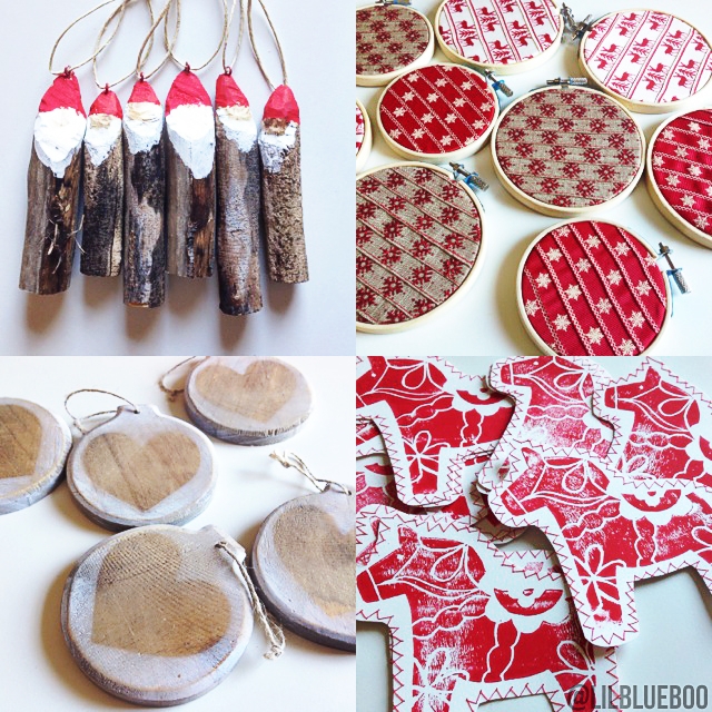 Christmas Tree Ornaments: Wood Dala Horse, Felt Gnome, Rustic Nordic Folk