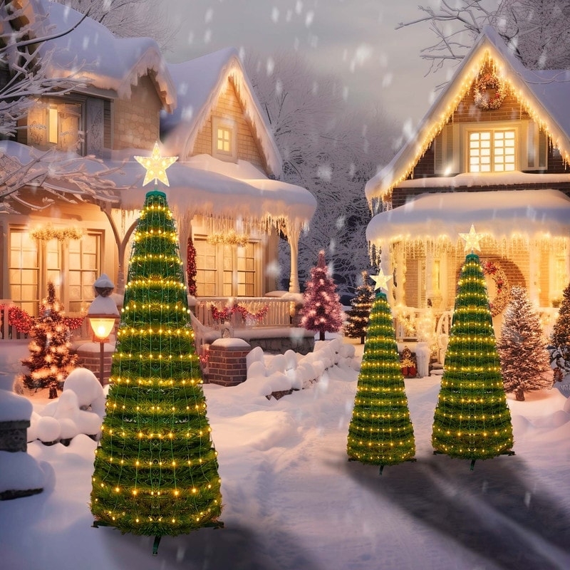 Christmas Tree Pre-Lit Slim Set Graduated Heights Modern Rustic