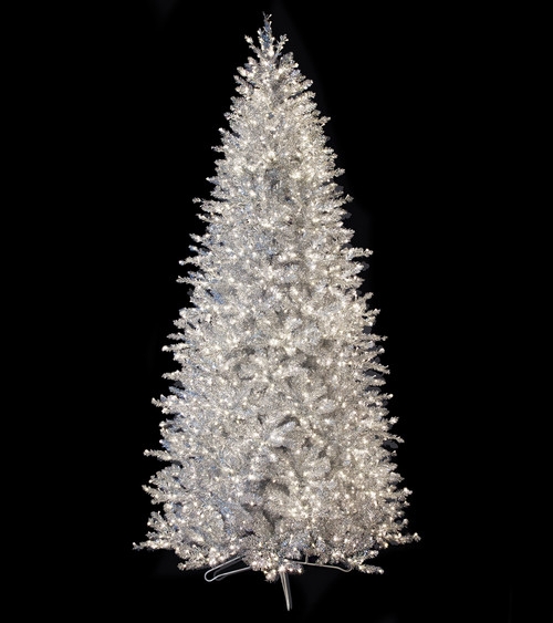 Christmas Tree Silver Tinsel Spruce Glamorous Rice Lights Pre-Lit