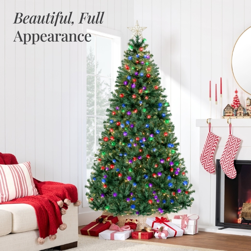 Christmas Tree Slim Profile Forest Green Pre Lit Lights Minimalist