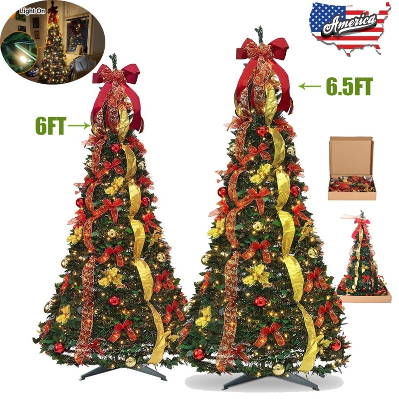 Christmas Tree Slim Profile Pre-Decorated Pop Up Design Pre-Lit