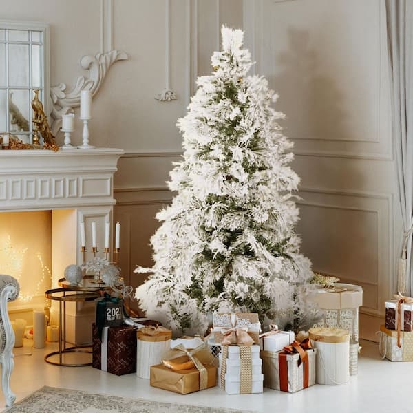 Christmas Tree Snow Flocked Finish Warm LED Pine Foliage