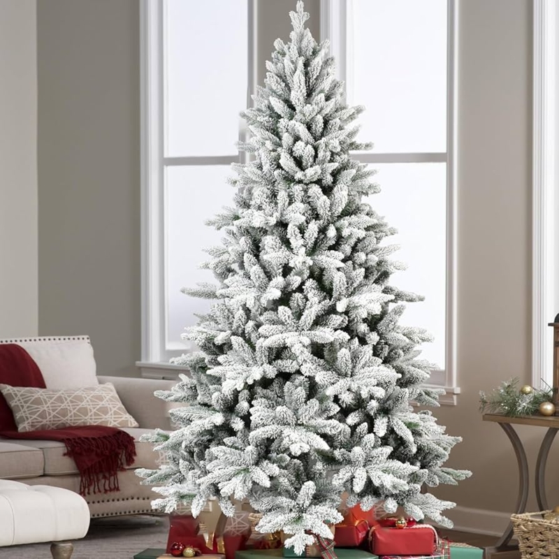 Christmas Tree Tapered Unlit Design Dense Tips Snowy Xmas Tree