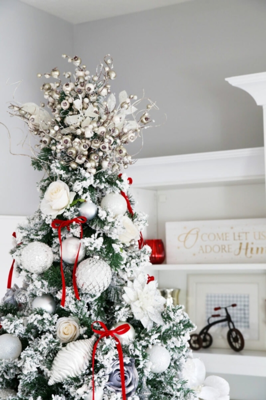 Christmas Tree Topper Botanical Arrangement Eucalyptus Navy Ornaments