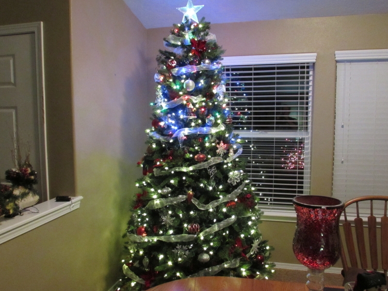 Christmas Tree, Traditional Red and Gold Ornaments with Twinkling LEDs