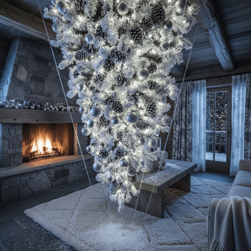 Christmas Tree Upside Down Design with Heavy Flocking and Ceiling Mount
