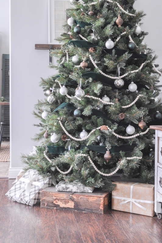 Christmas Tree Wicker Basket Base Flocked Branches Rustic Decor