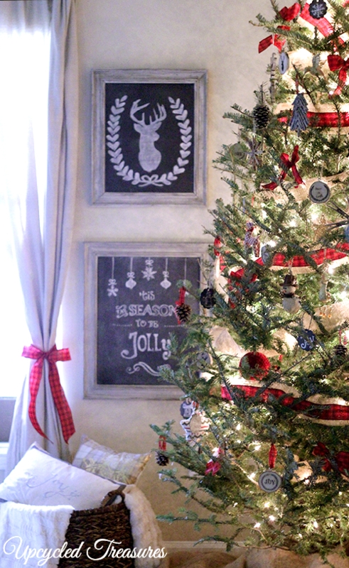 Christmas Tree with Crate Stand Base and Tartan Plaid Ribbon