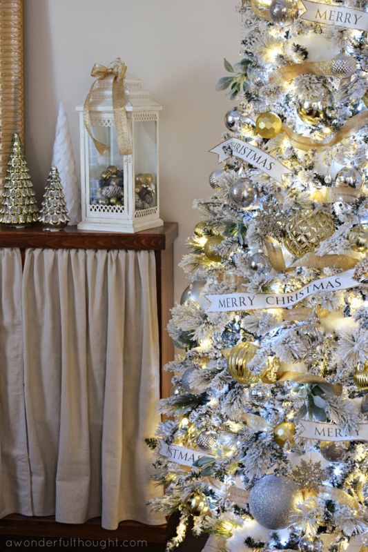 Christmas Tree Woven Basket Stand Mixed Metal Ornaments Styling
