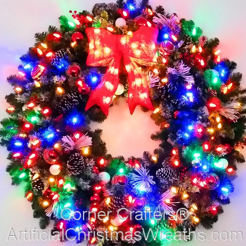 Christmas Wreath Four Foot Scale Pre-Lit Multicolor LEDs