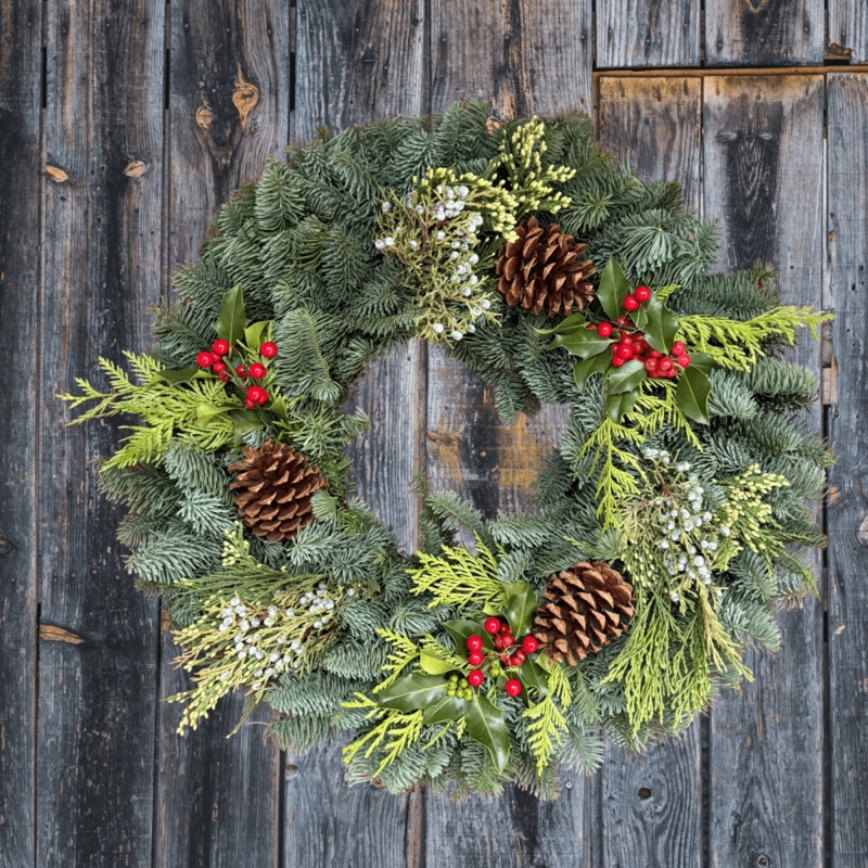 Christmas Wreath Fresh Evergreen Mixed Foliage Live Appearance