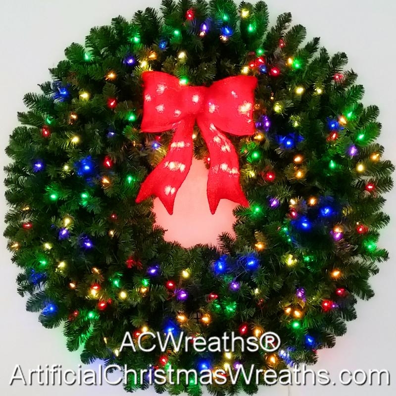 Christmas Wreath Large Scale Pre-Lit Bow Multi-Color LEDs