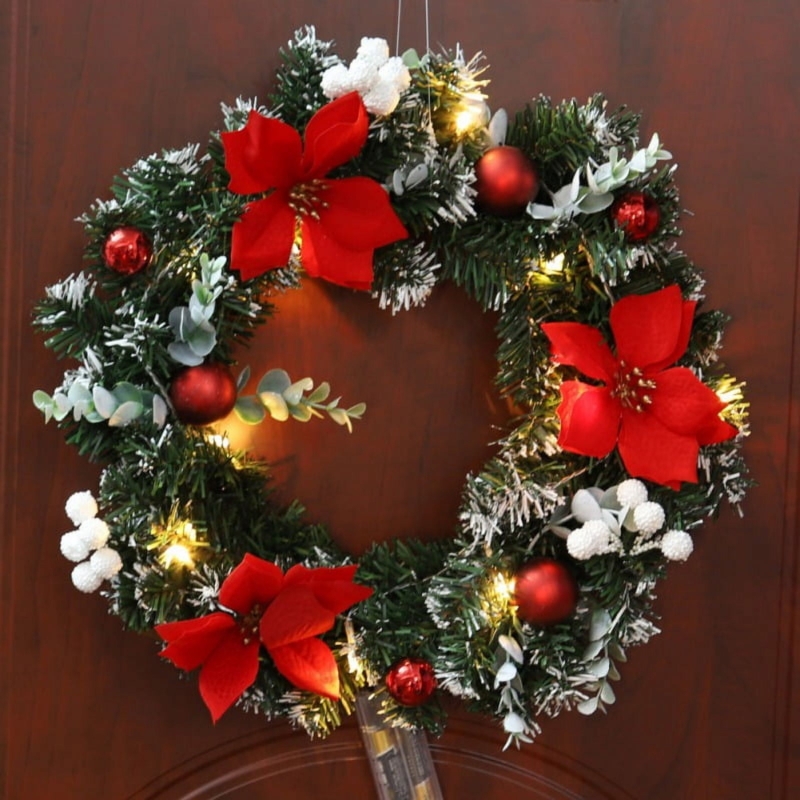 Christmas Wreath, Mixed Textures, Classic Artificial Holiday Decor, Pinecones.