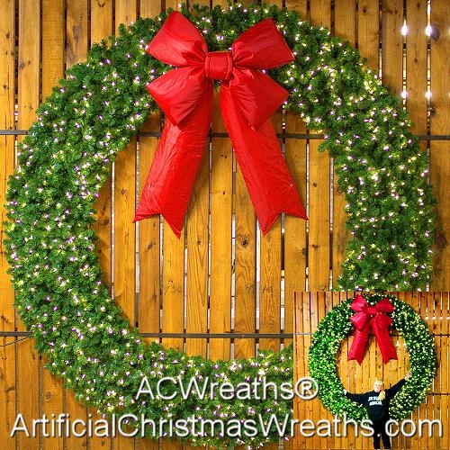 Christmas Wreath, Oversized Scale, Giant Pre-Lit Commercial Grade Decor