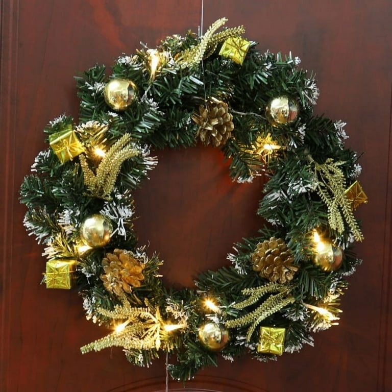 Christmas Wreath, Poinsettia Floral Accents, Festive Holiday Door Decor, Red.