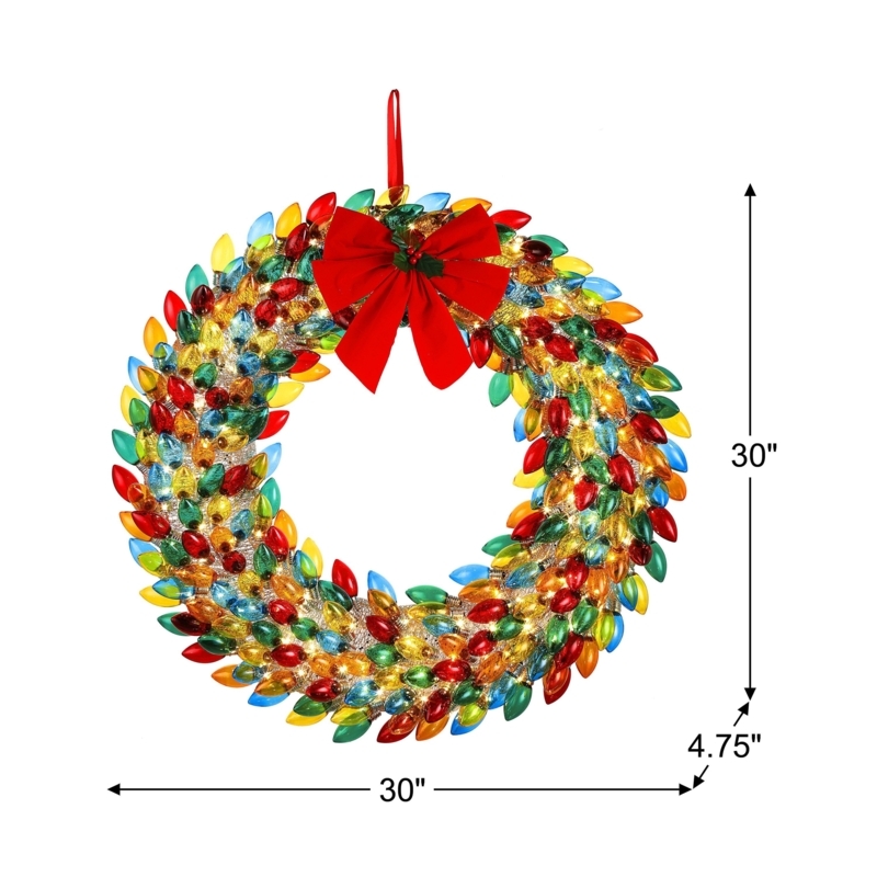 Christmas Wreath Retro C9 Bulbs 30 Inch Diameter Glossy