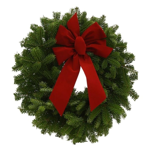 Christmas Wreath Set of Four with Balsam Foliage and Red Velvet Bows