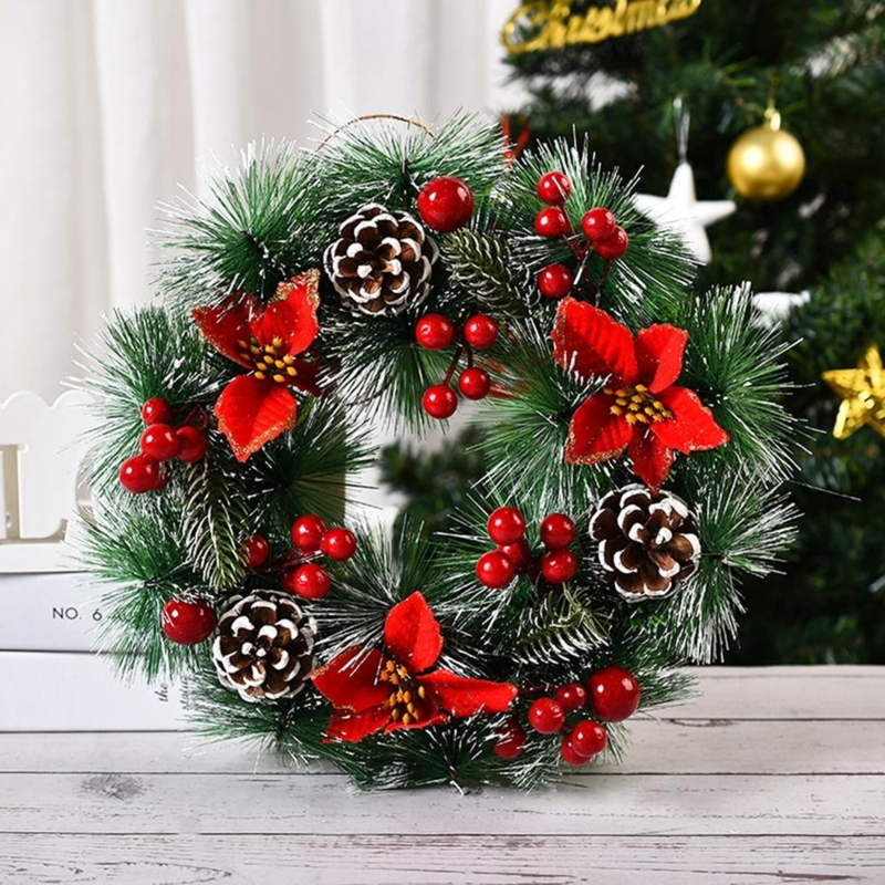 Christmas Wreath Traditional Flocked Wintry Pine With Berries