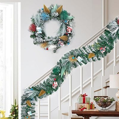 Christmas Wreath with Buffalo Plaid Bow, Traditional Farmhouse Holiday