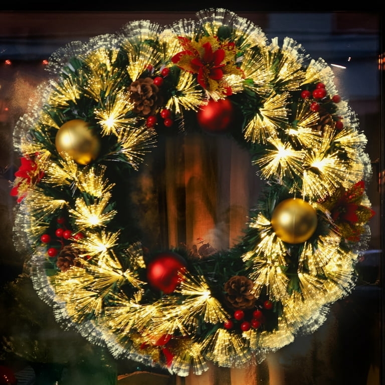 Christmas Wreath With Mixed Botanical Elements, Pre-Lit Holiday Decor