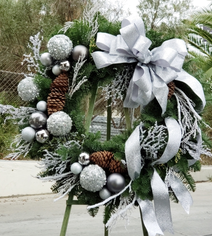 Christmas Wreath with Monochromatic Metallic Palette and Flocking