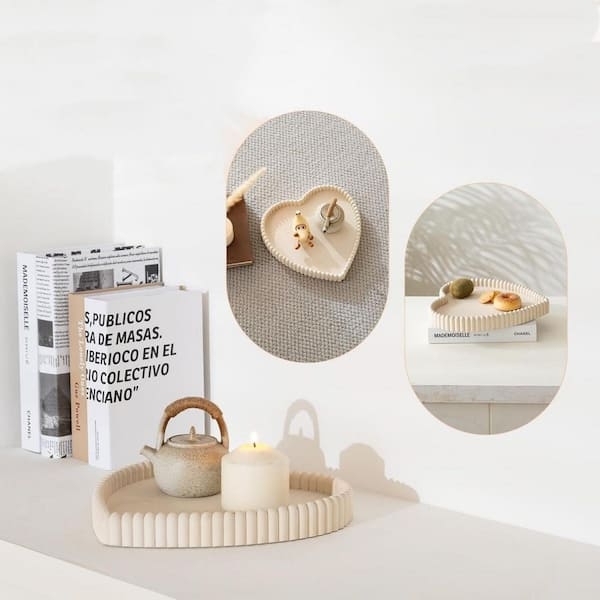 Circular Decorative Tray Matte Cement Minimalist Styling Earthy
