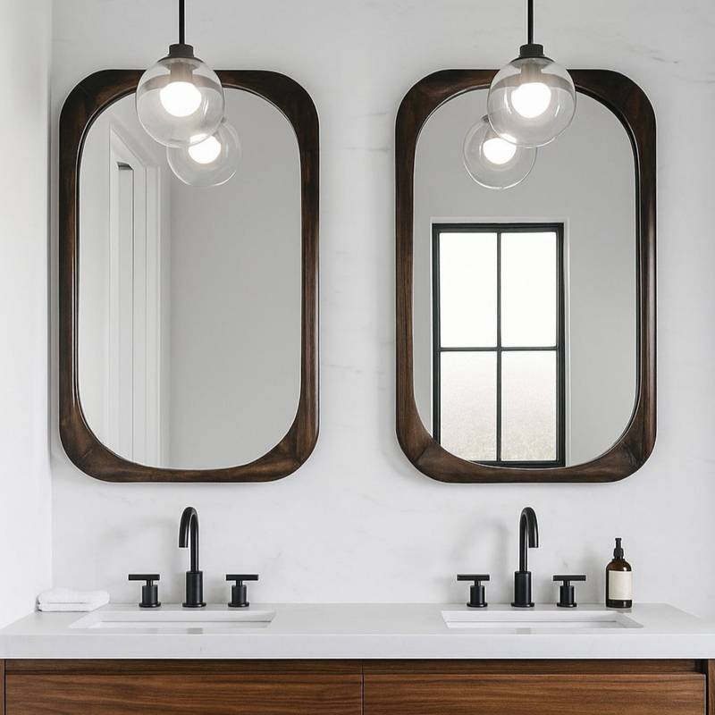Circular Wall Mirror with Thick Frame and Rounded Cushion Edges