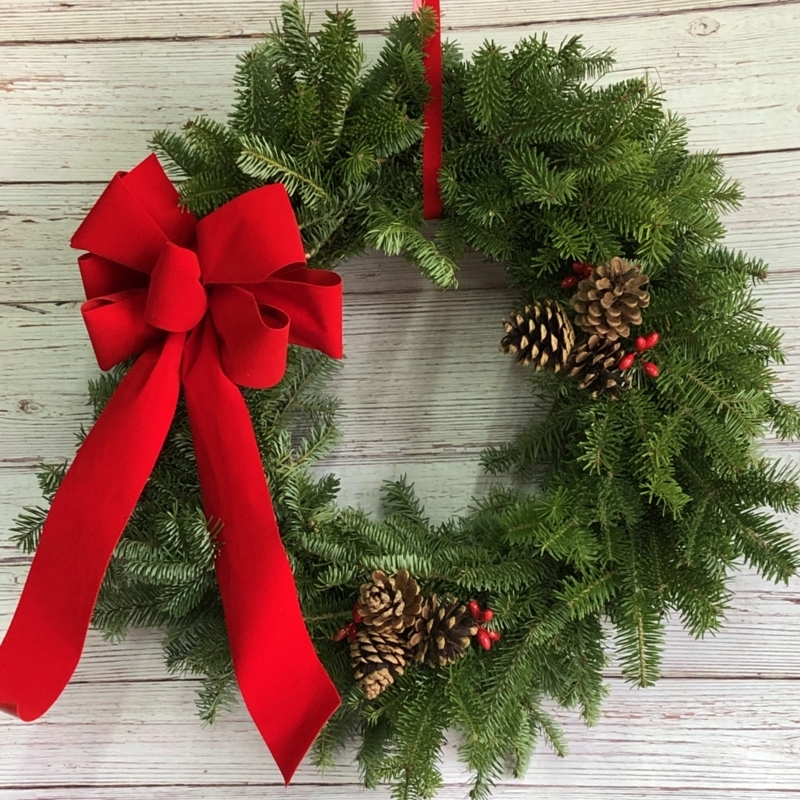 Classic Evergreen Wreath with Oversized Holiday Bow for Front Door