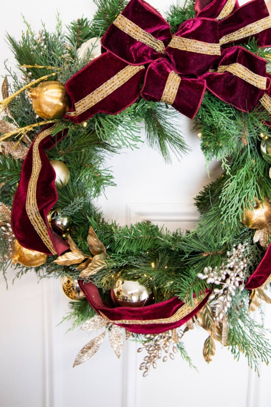 Classic Holiday Wreath featuring Cordless Prelit Warm Glow Lighting