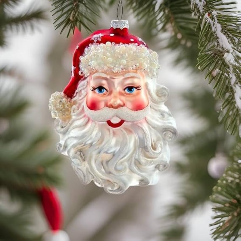 Classic Santa Head Ornament Pearl Beaded Hat Fibrous Beard Texture