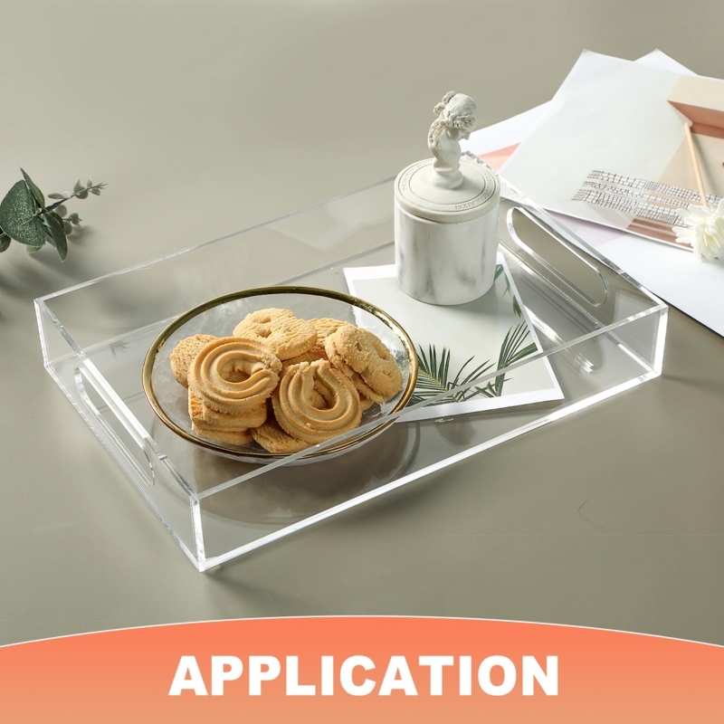 Clear Acrylic Serving Tray with Gold Handles for Modern Kitchen